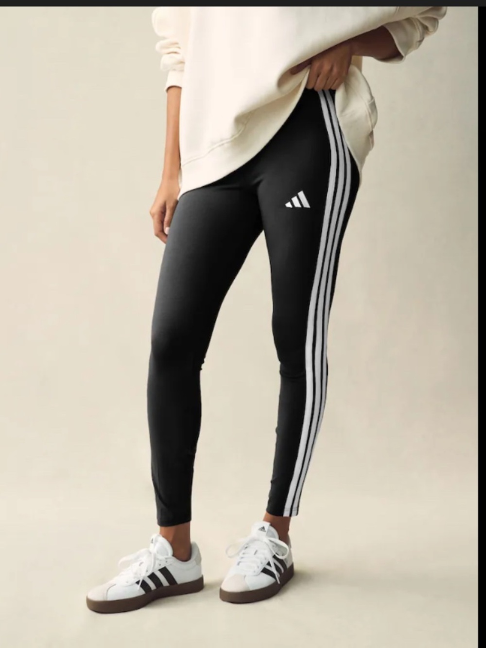 Adidas Black Leggings with White Side Stripes